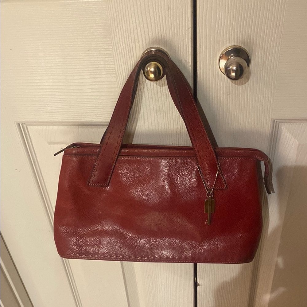 COPY - Medium Fossil Red Shoulder Bag with Smooth Leather Finish